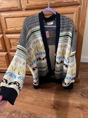 Free People Umbrella Multicolor Knit Cardigan Sweater
